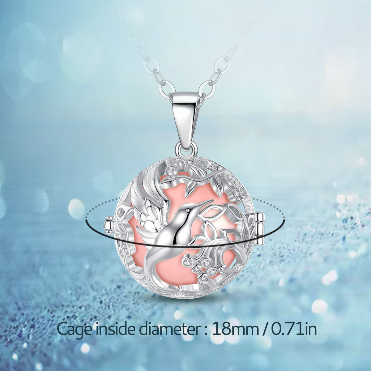 Eudora new 18mm Bird Crystal Cage Pregnancy Chime Bola Ball Pendant Necklace Baby Pregnancy Ladies Jewelry K477N18