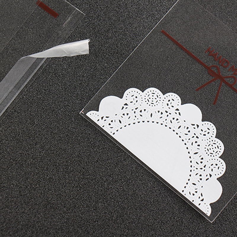 100Pcs/lot 7*7+3cm/10*10+3cm Cute Lace Bow Print Self-adhesive Gifts Bags for Wedding Party Cookie Packaging Biscuits Candy