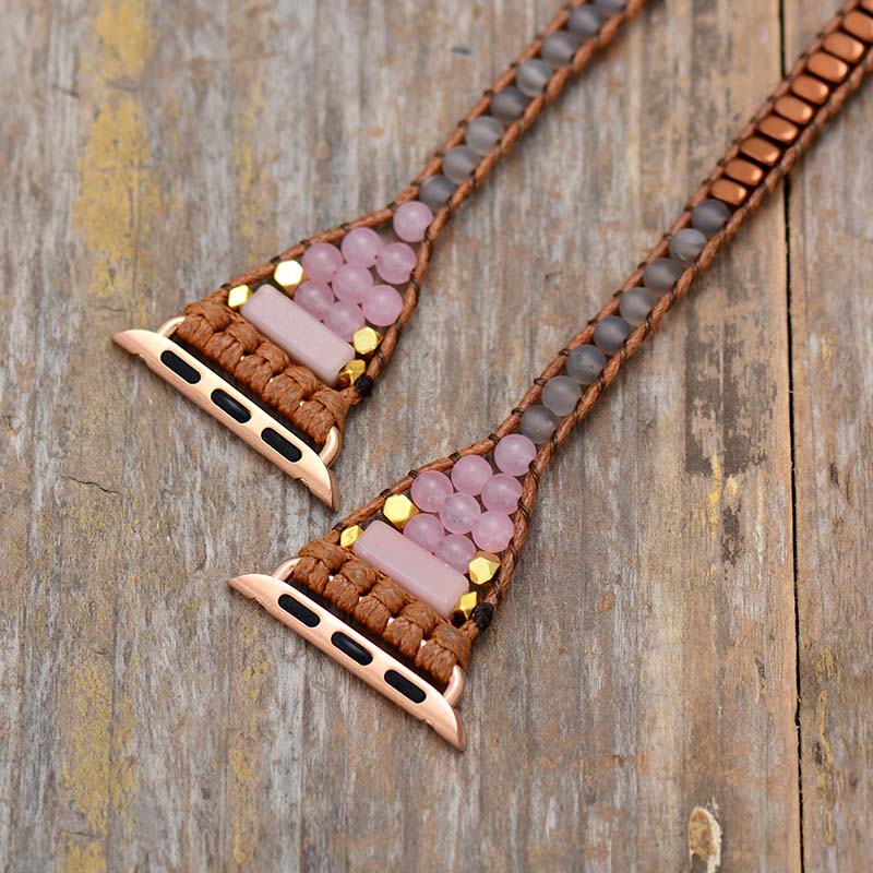 High End Natural Stone Aple Smart Watch Band Beads Boho 5 Wrap Vegan Rope IWatch Strap Wrist Armband Bracelet Dropshipping