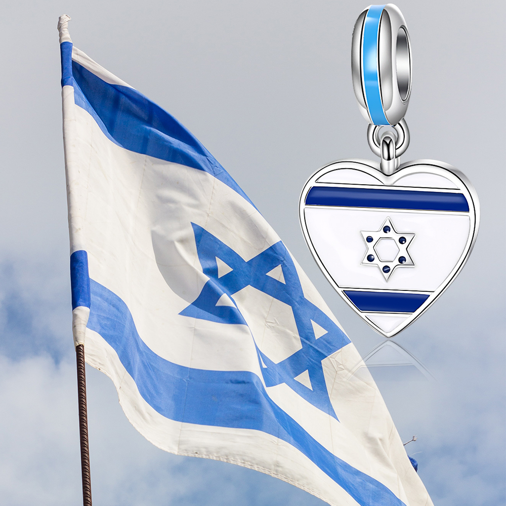 Xiaojing 925 Sterling Silver Heart Israel Flag Star of David Beads Charms for Women Fit Original European Bracelets Jewelry Gift