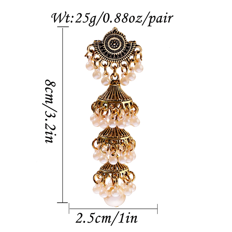2020 Women's Gold Color Bells Earrings Bijoux Vintage Bohemia Pearl Beaded Tassel Long Earrings Ethnic Tribe Indian Jewelry