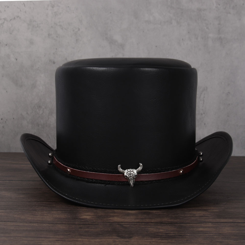3Size 13CM Leather Top Hat Women Men President Traditional Fedoras Hat Magician Steampunk Cosplay Party Caps Dropshiping