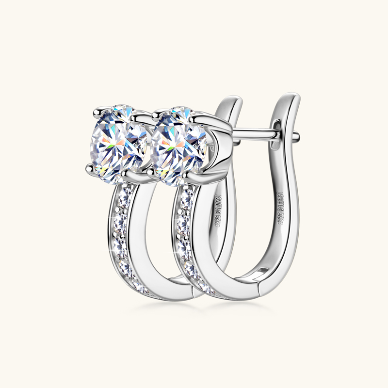 Lnngy 925 Sterling Silver Classic U Shape Hoop Earrings Sparkling Round 6.5mm Moissanite Earring For Women Anti-allergy Jewelry