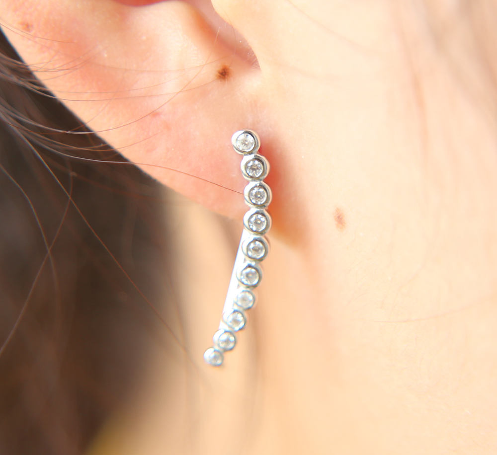 New Arrival best friends 925 sterling silver sweep cz long wire thread ear climber women Climber 925 silver earring