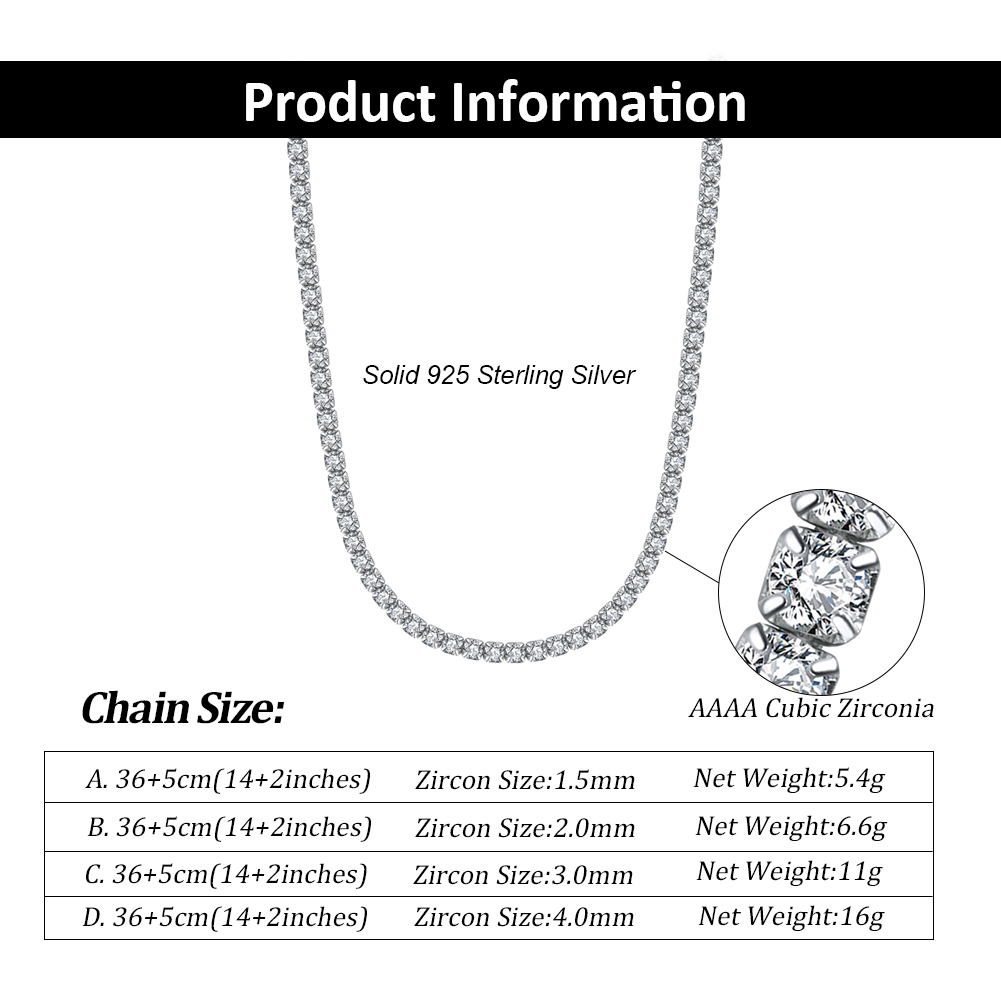 ORSA JEWELS Solid 925 Sterling Silver Women Men Tennis Choker Chain Round Cut Cubic Zirconia Tennis Chain Necklace Jewelry SC45