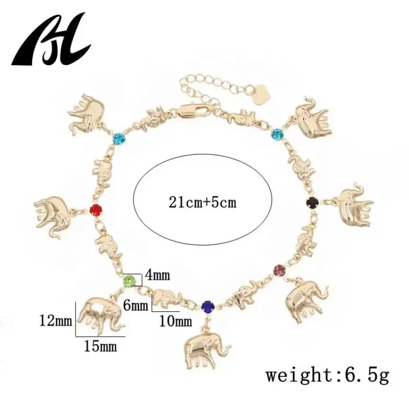 Elephant Anklet Jewelry Set for Women, White Rhinestone Design, 18K Gold Plated, High Quality