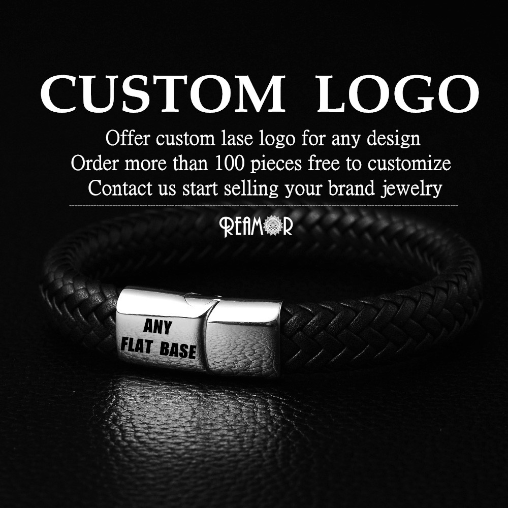 REAMOR 5 Types 8mm Genuine Leather Bracelets Large Hole Beads Women Men Bracelet DIY Jewelry Making With Magnet Clasp