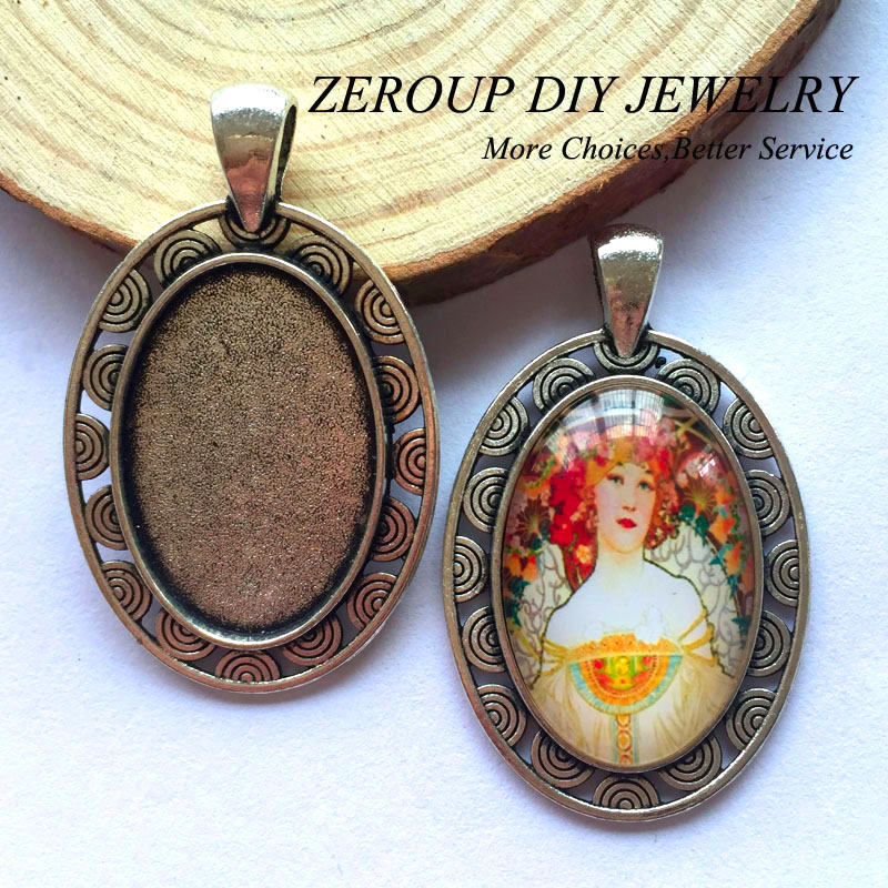 5pcs/lot 20x30mm Necklace Pendant Setting Antique Bronze Silver Color Glass Cabochon Blank Base Supplies for Jewelry T109