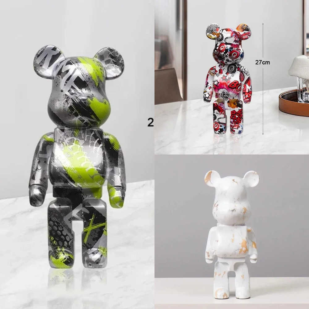 Action Toy Figures Colored bear brick statue violent bear resin decoration desk accessories luxurious living room home office desk decoration 9F9J