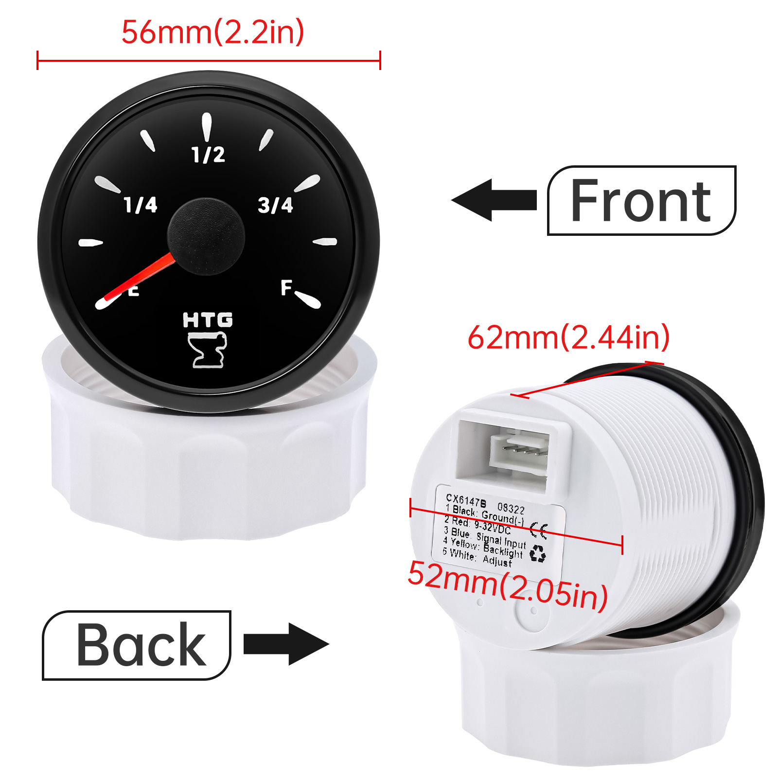 12V 24V Sewage Level Gauge 52mm HTG Boat Holding Tank Level Gauge HTG With 7 Colors For Car Marine Truck Waste Water Level Meter