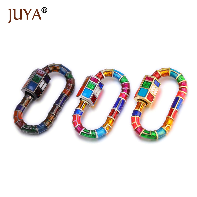JUYA Jewelry Making Enamel Clasps Rainbow Carabiner Screw Lock for DIY Jewelry Findings Copper Connector Hand Made Accessories