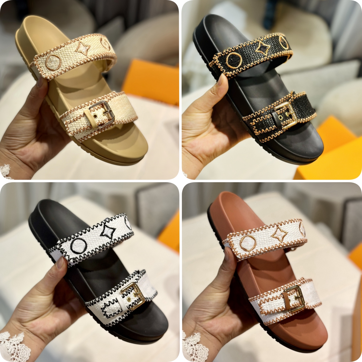 Designer Shoes Sunset Sandals Bom Dia Slides Double Banded Slippers Women Mules Denim Buckle Mule Men Slipper Flat Summer Sandal 35-42