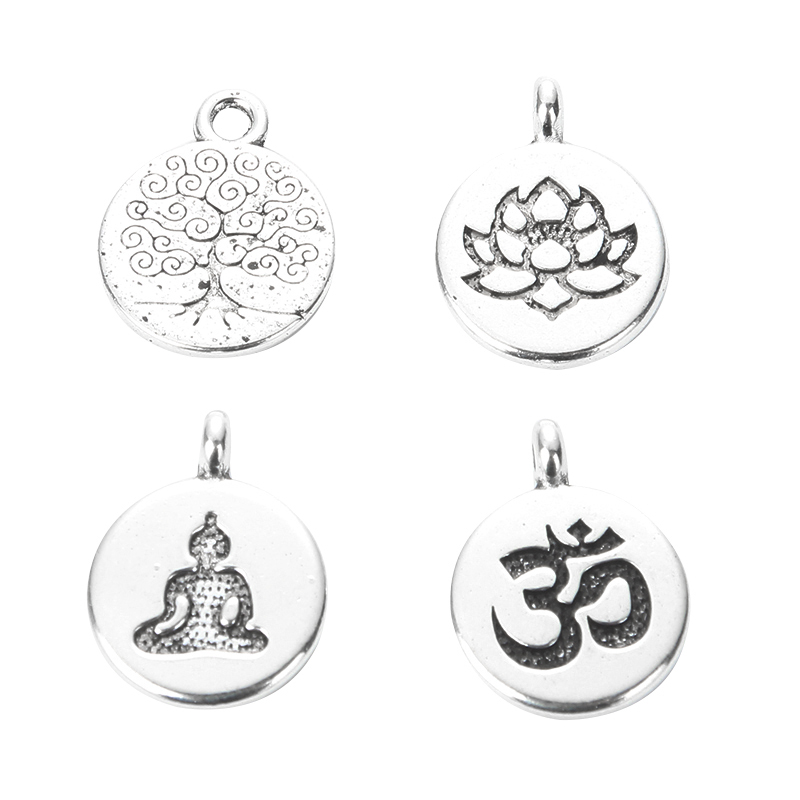 10pcs/lot Antique Chakra Charm Yoga OM Buddha Lotus Charm Pendants For Jewelry Making DIY Findings Bracelet Accessorie
