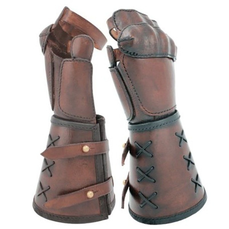 Vintage Samurai Leather Armor Bracer Steampunk Medieval Para Hombres Guantes Medieval Armor Gloves for Men Cosplay Props