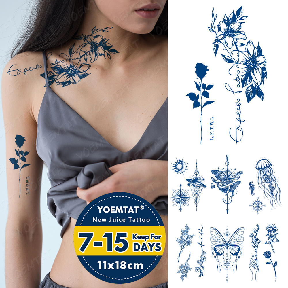 Semi-Permanent Waterproof Temporary Tattoo Sticker Juice Lasting Ink Tatto Line Flower Rose Herbal Fake Tatoo Women Men Body Art