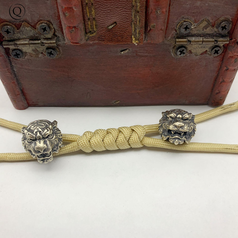 Animal Tiger Head Brass Umbrella Rope Beads DIY Knife Accessory Retro Keychain Pendant EDC Outdoor Survival Tool Lanyard Hanging