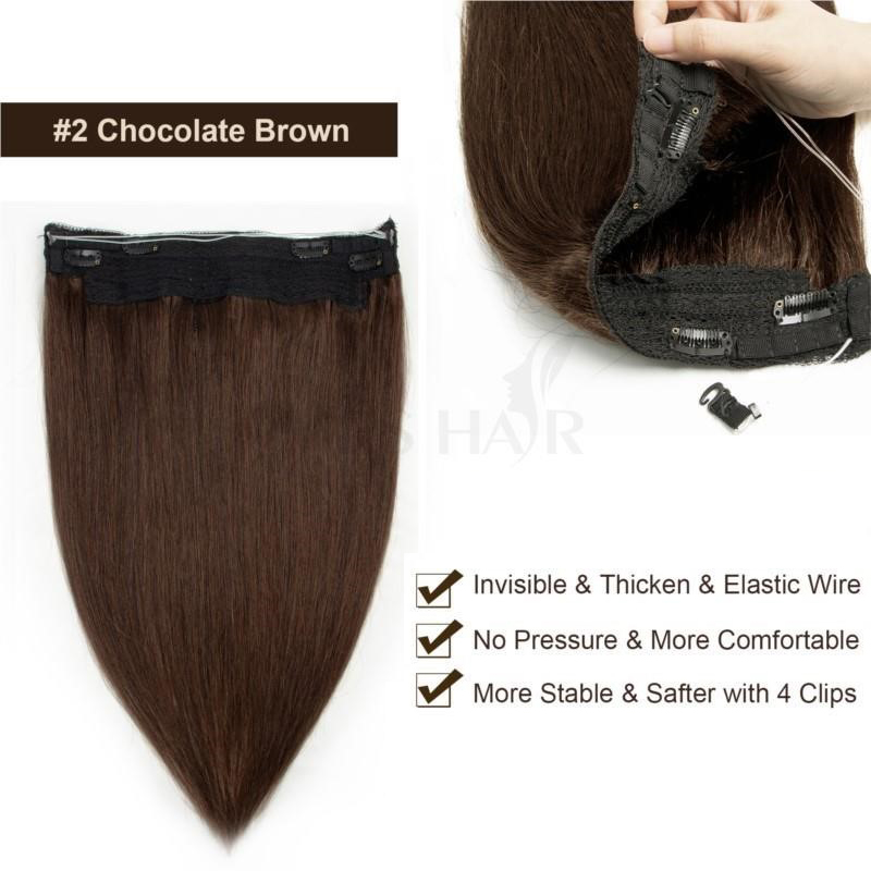 #1 Jet Black Fish Line Wire Hair Extensions Invisible Clip in Human Hair Extensions 4 Clips Real Natural Hair 12-24Inch