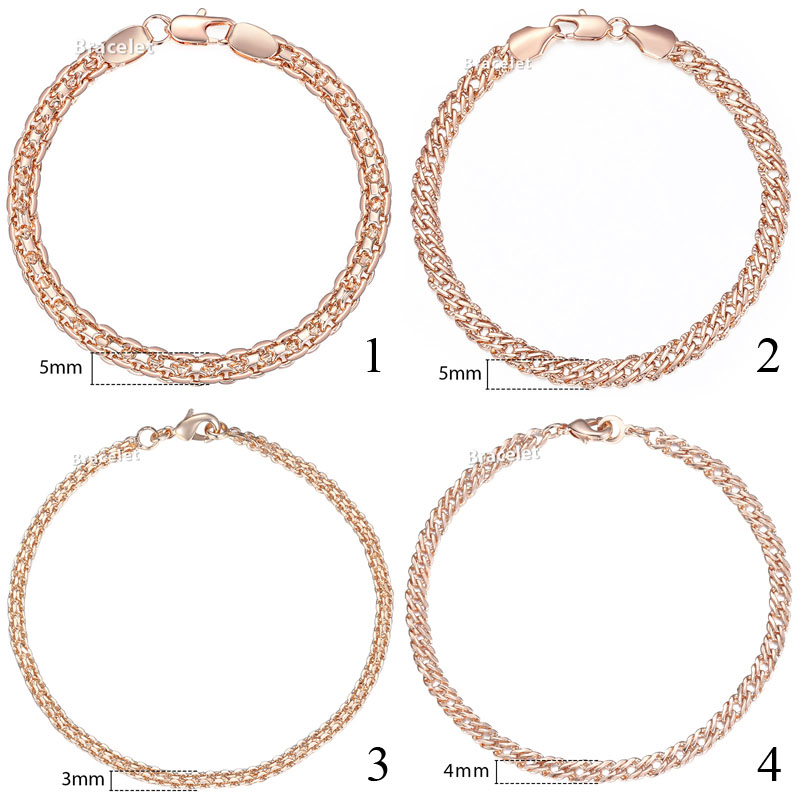 5mm Bracelet On Hand for Women Men 585 Rose Gold Color Bismark Link Chain Copper Bracelets Elegant Jewelry Gifts 20cm GB422