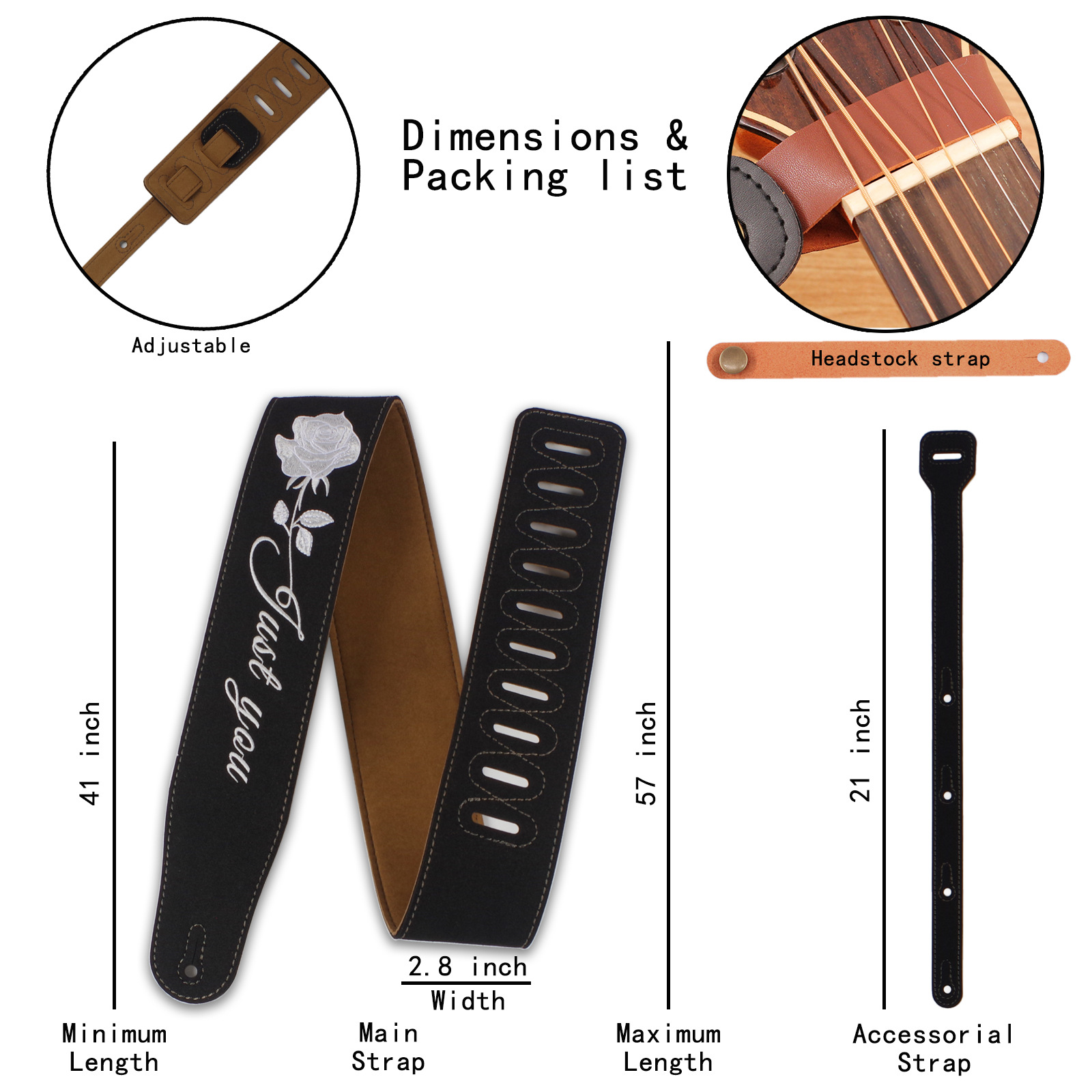 Guitar Strap Frosted Leather Stage Audio Microfiber Leather Soft Adjustable Acoustic Electric Bass Strap Frosted Leather Guitar