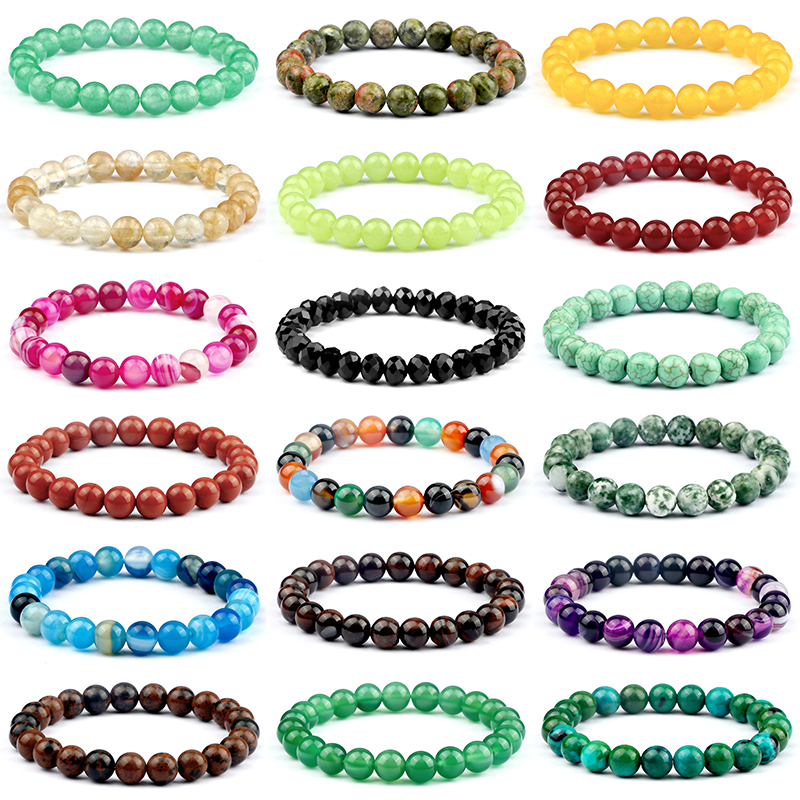 Men Bracelets 8mm Chakra Natural Round Agates Onyx Yoga Healing Energy Lapis Lazuli Beads Bangles Elastic Pulsera Women Jewelry