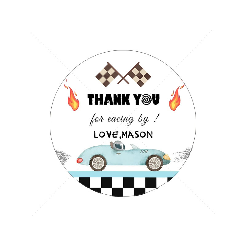 Racing Car Driving Sticker Lables Custom Name Race Car Theme Kid Boy Birthday Party Favor Thank You Stickers Baby Shower Decor