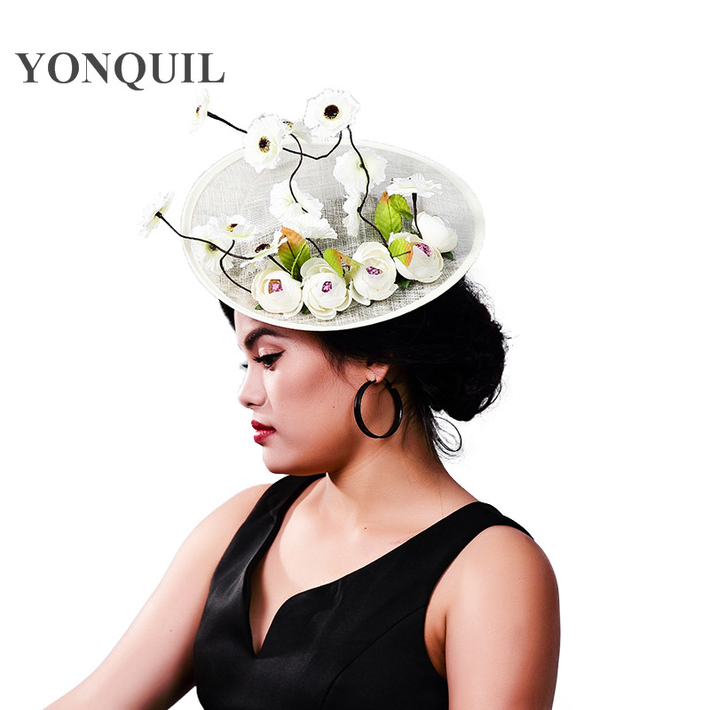 Newest Women Fancy Feather Fascinator Hats Black Silk Flower Bridal Headwear Wedding Hat and Fascinators Hair AccessoriesMD16010