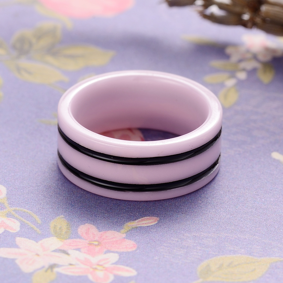 New 8mm Light Pink 2 Row Black Beautiful Hand Cut Ceramic Ring For Woman Top Quality Jewelry Without Scratches Woman Ring