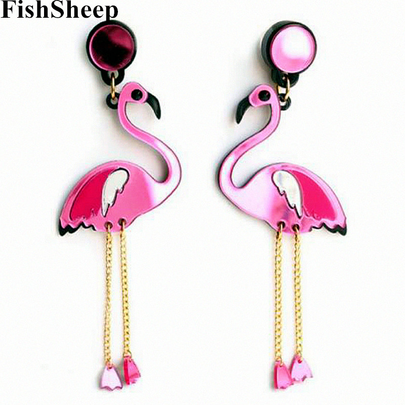 New Arrival Big Acrylic Flamingo Tassel Long Earrings For Women Punk Big Birds Long Dangle Earrings Female Brincos Party Jewelry