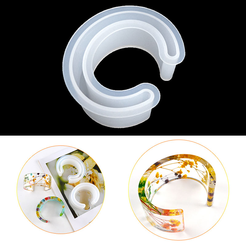 DM074 Egg C Shaped Bracelet Resin Molds Open Design Bangle Moldes De Silicona Para Resina Epoxi For Fai Da Te Jewelry Making