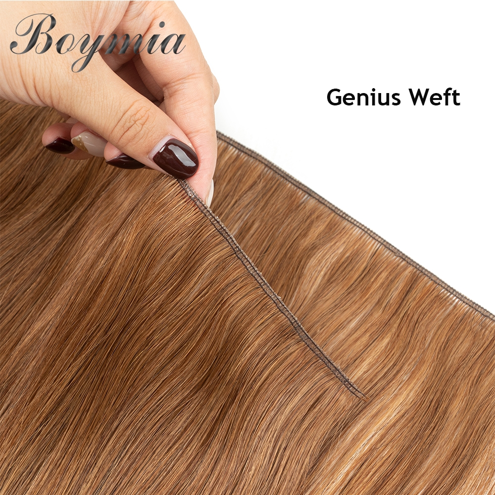 Boymia Genius Weft Human Hair Extensions Invisible Weft Hair 12-20 inches Natural Straight Brazilian Hair Flexible Hair Weaves