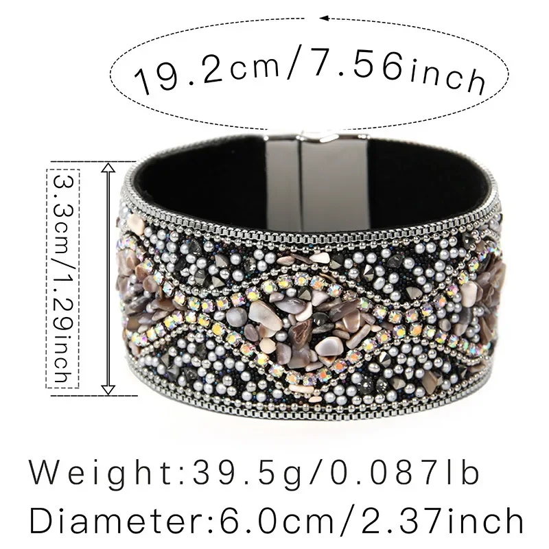 Bohemian Retro Ladies Bracelet Punk Wind Turquoise Rhinestone Handmade Beaded Charm Female Bracelet Cuff Jewelry Female