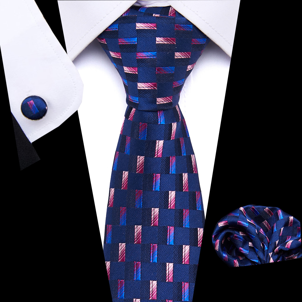 Nice Handmade Great Quality Hot sale Tie Handkerchief Pocket Squares Cufflink Set Tie Clip Necktie Printed