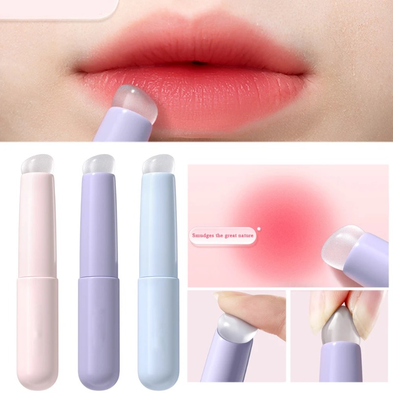 Upgrade QSoft Silicone Lip Brush With Dust Proof Cover Portable Round Head Lipstick Applicator Lip Cosmetic Tool Multi-use Brush