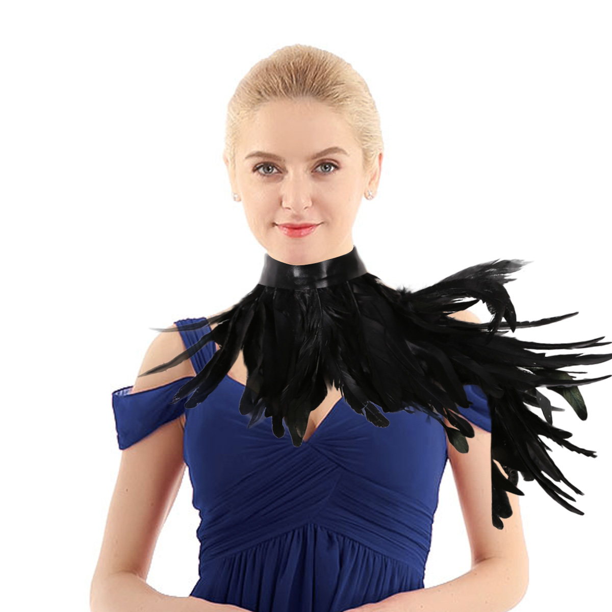 Punk Gothic Black Feather Cape Shawl One Shoulder Shrug Shawl Wings Choker Collar Party Halloween Performance Show Decoration
