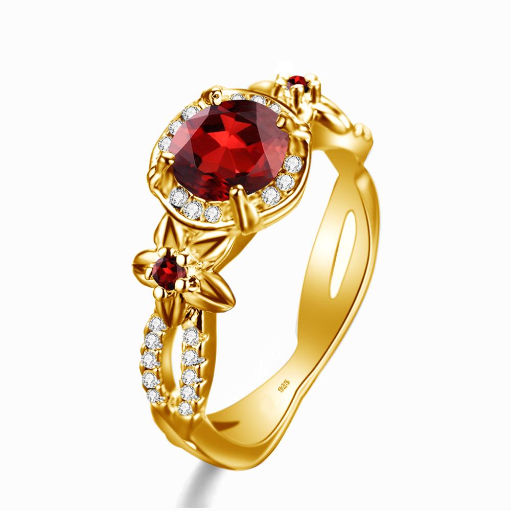 Szjinao 14K Gold Jewelry Sets For Women Boho Flower Engrave Ring Earrings Pendant Set Garnet With Diamond Silver 925 Jewelry Hot