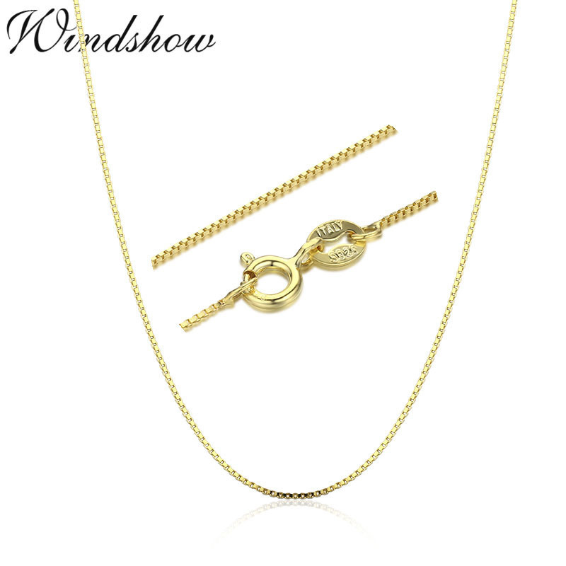 14"-32" 0.65mm Slim Real 925 Sterling Silver W/ Gold Color Thin Box Chain Necklace Womens Kids Girls Mens Jewelry Kolye Collares