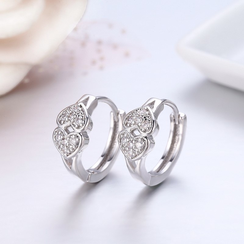 Double Heart Full CZ Circle Loop Huggie Hoops Earrings For Women Child Girls Kids Brass Gold Color Jewelry Oorbellen Aretes Aros