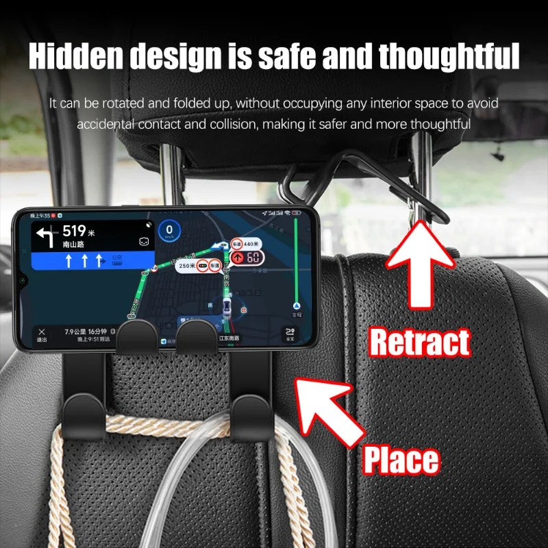Multifunctional car seat back hook double-head mobile phone hanger headrest hanging bag storage hanger car interior accessories