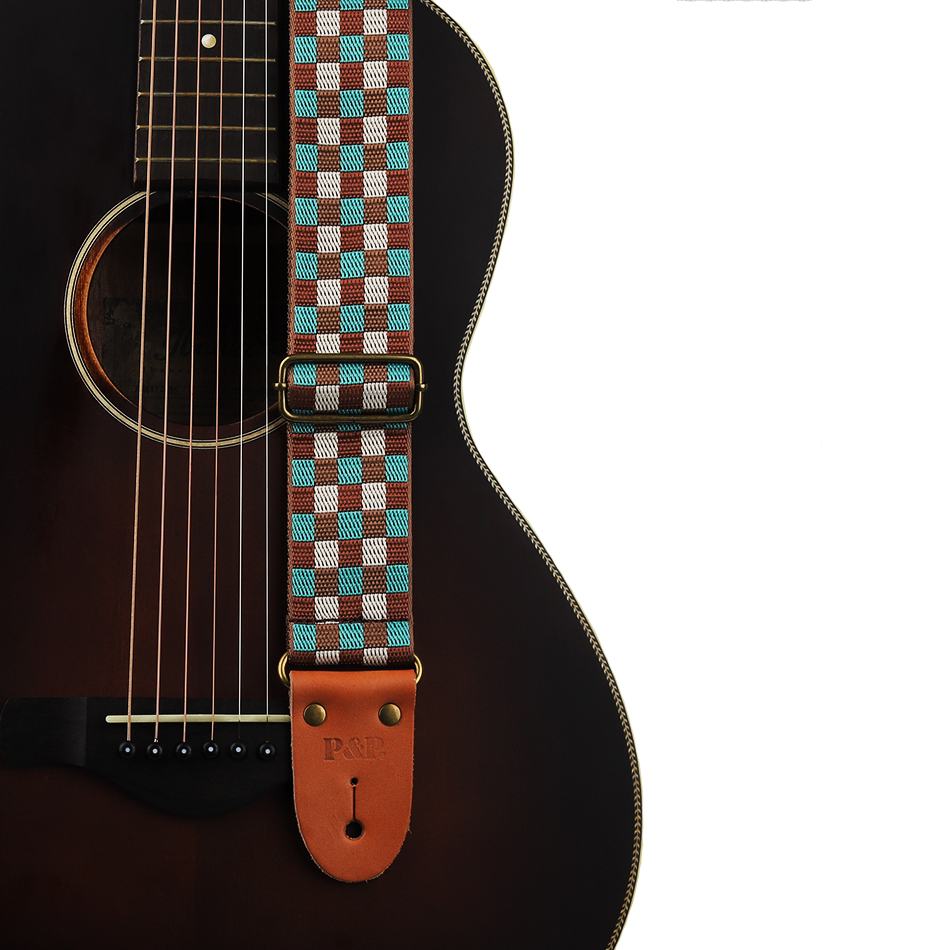 P&P Tartan Plaid Guitar Belt Strap Genuine Leather End for Acoustic Electric Folk Guitar Bass Strap