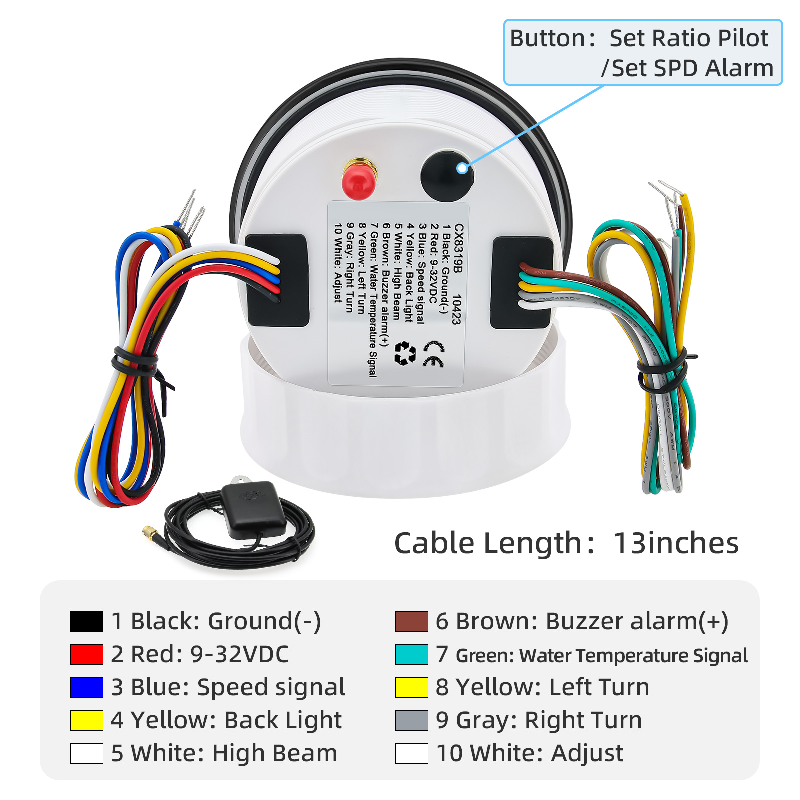 12v 24v Universal 7-color Backlight Waterproof 3In1 Car Gauge MPH Speedometer + PRM Tachometer + °F Water Temperature Gauge