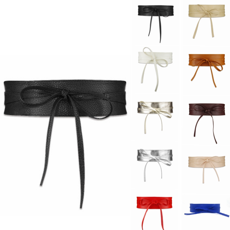 Solid Belt for Women Soft PU Leather Waistband Self Tie Bow Wrap Around Waist Band Cinch Obi Belt