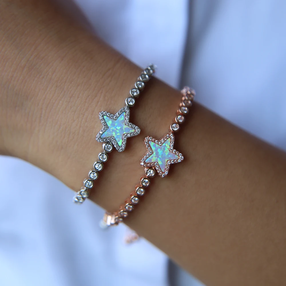 slider box chain tennis chain star charm fire opal star charm delicate teen girl women top quality Gem Christmas gift bracelet