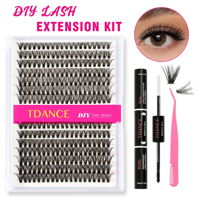 TDANCE 30D40D DIY Lash Kit 280pcs Individual Lashe Cluster D Curl 10-16mm Mix Lash Cluster with Lash Bond and Seal and Lash App 240624