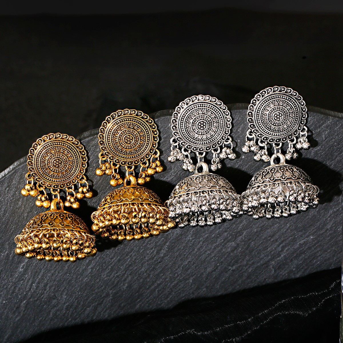 Retro Bells Indian Jewelry Jhumka Earrings Orecchini Vintage Gypsy Round Silver Color Tassel Earrings For Women