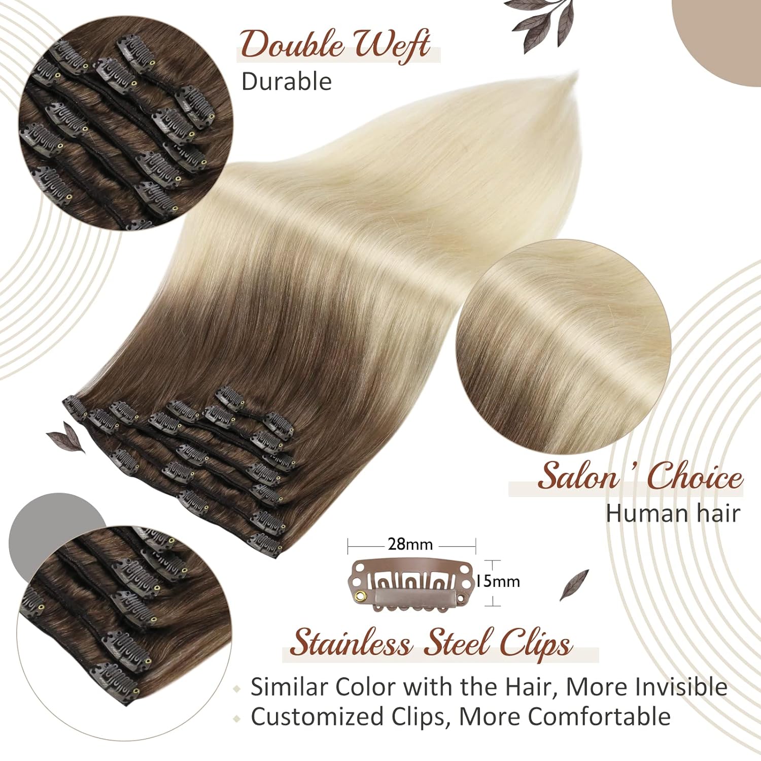 Full Shine Human Hair Extensions Clip in Hair Extensions Balayage 7pcs 120g Double Weft Hair Extensiona Human Hair For Woman