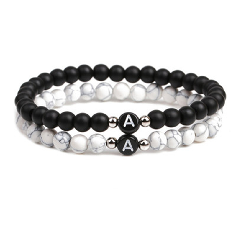 26 Letters Couples Distance Bracelet Classic Natural Stone White & Black Lovers Beaded Bracelets for Men Women Best Friends