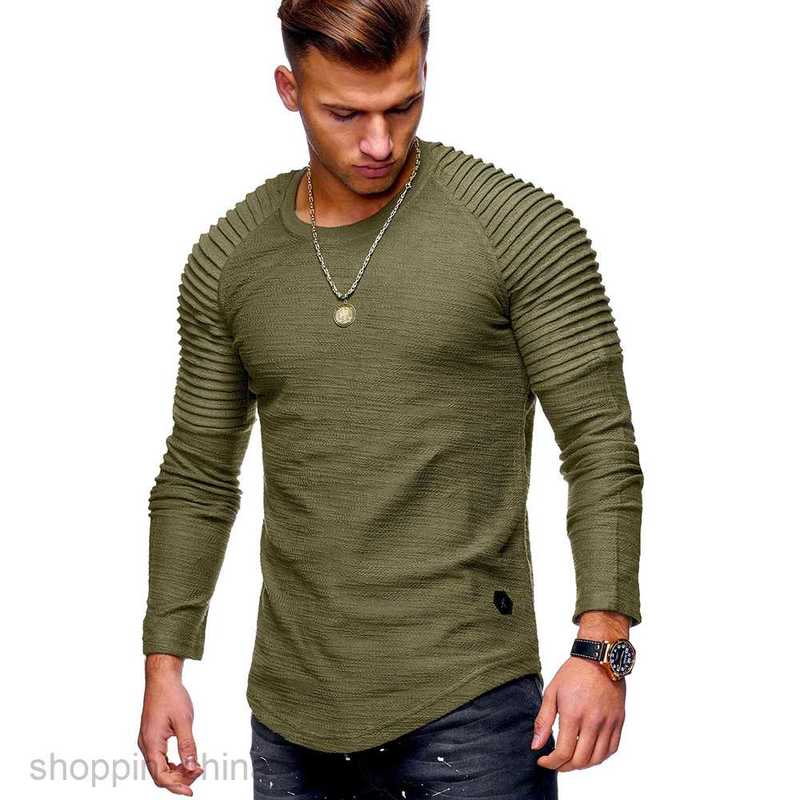 Men's T Shirts New slim round neck long sleeve t-shirt Male arm zipper personalized casual T-shirt men tees tops