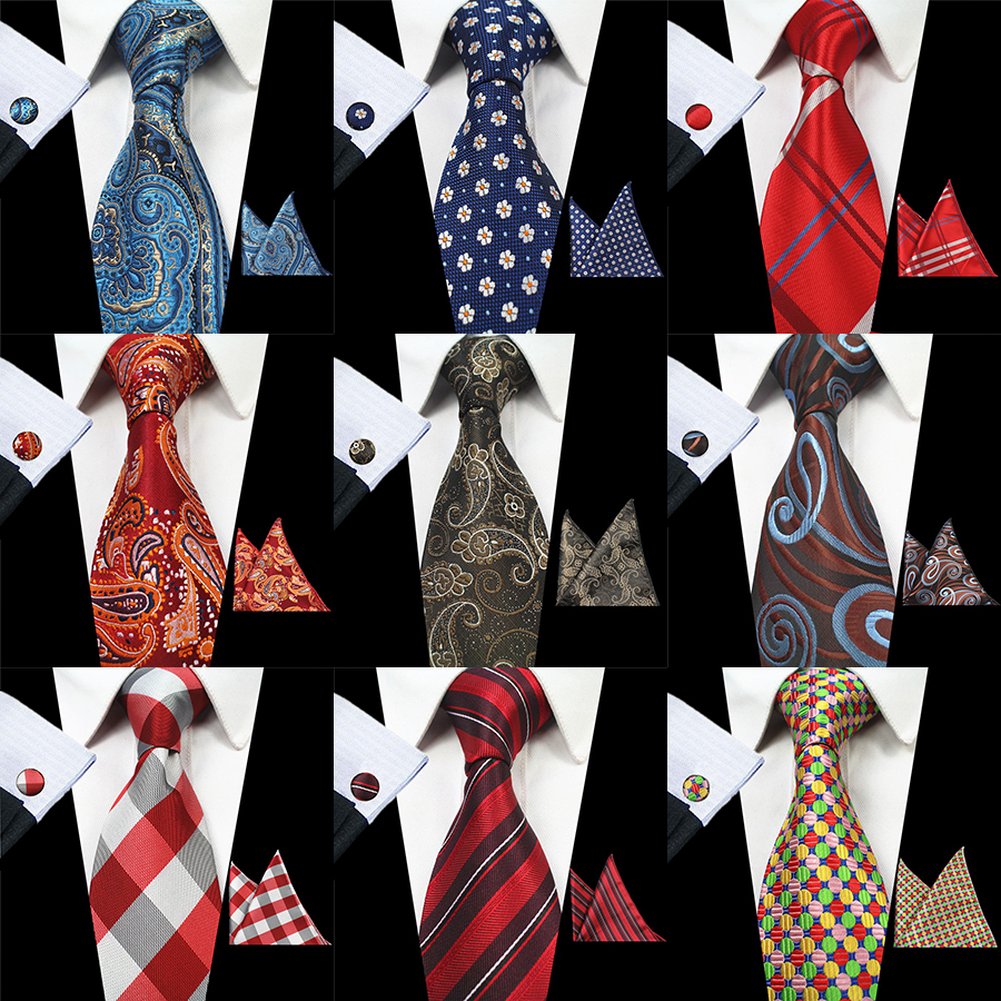 Ricnais Plaid Paisley Tie Set Silk Jacquard Mens Necktie Gravata Hanky Cufflinks Set Pocket Handkerchief Mens Tie for Wedding