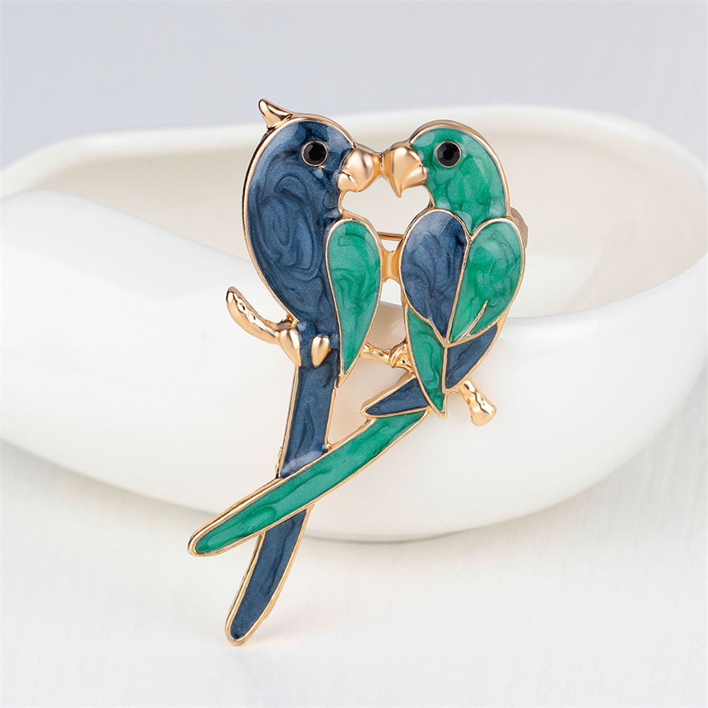 Lover Double Birds Brooches For Women Enamel Devoted Couple Brooch Parrots Brooch Pin Simulated Pearl Animal Jewelry