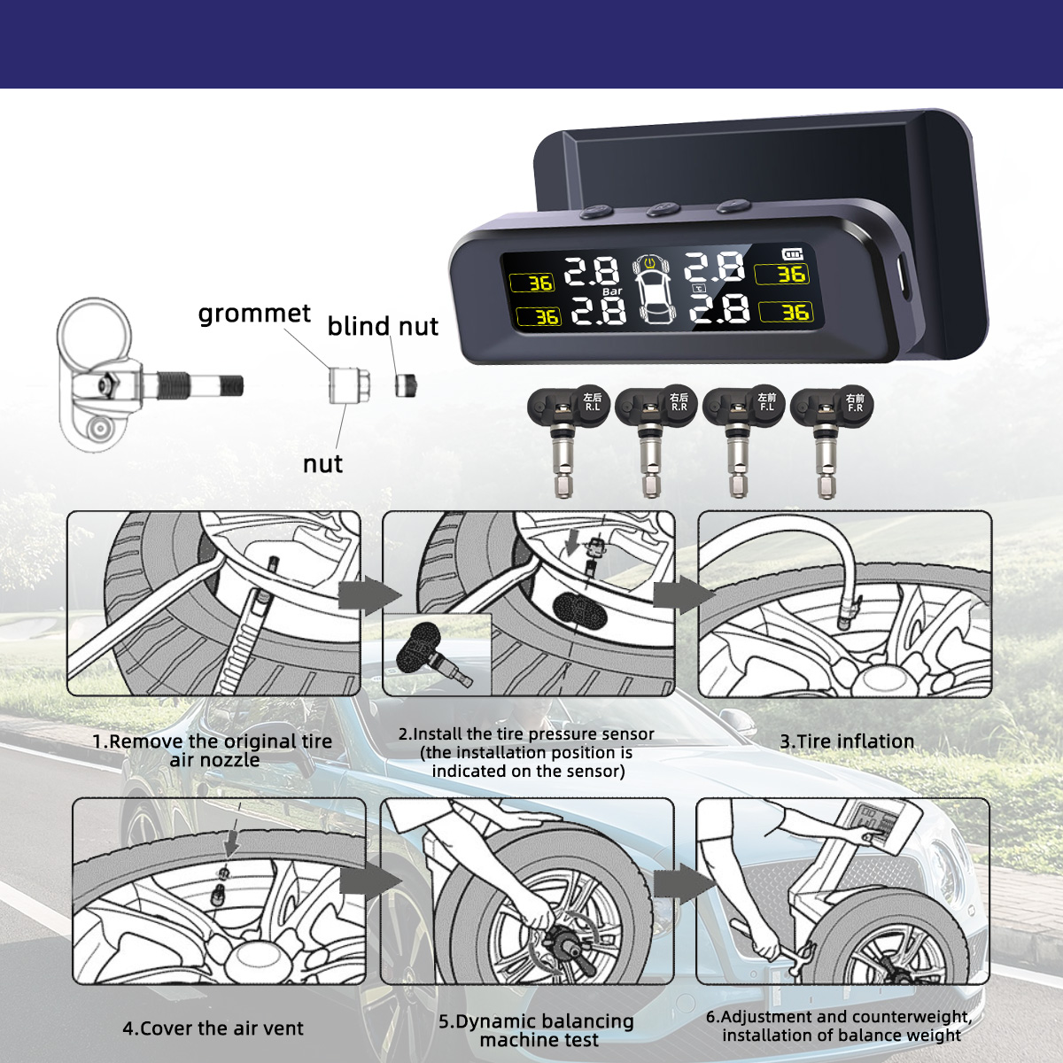 TPMS Tire Pressure Monitoring System Solar Internal External Sensors Real-time Display Temperature Pressure for Car SUV MPV